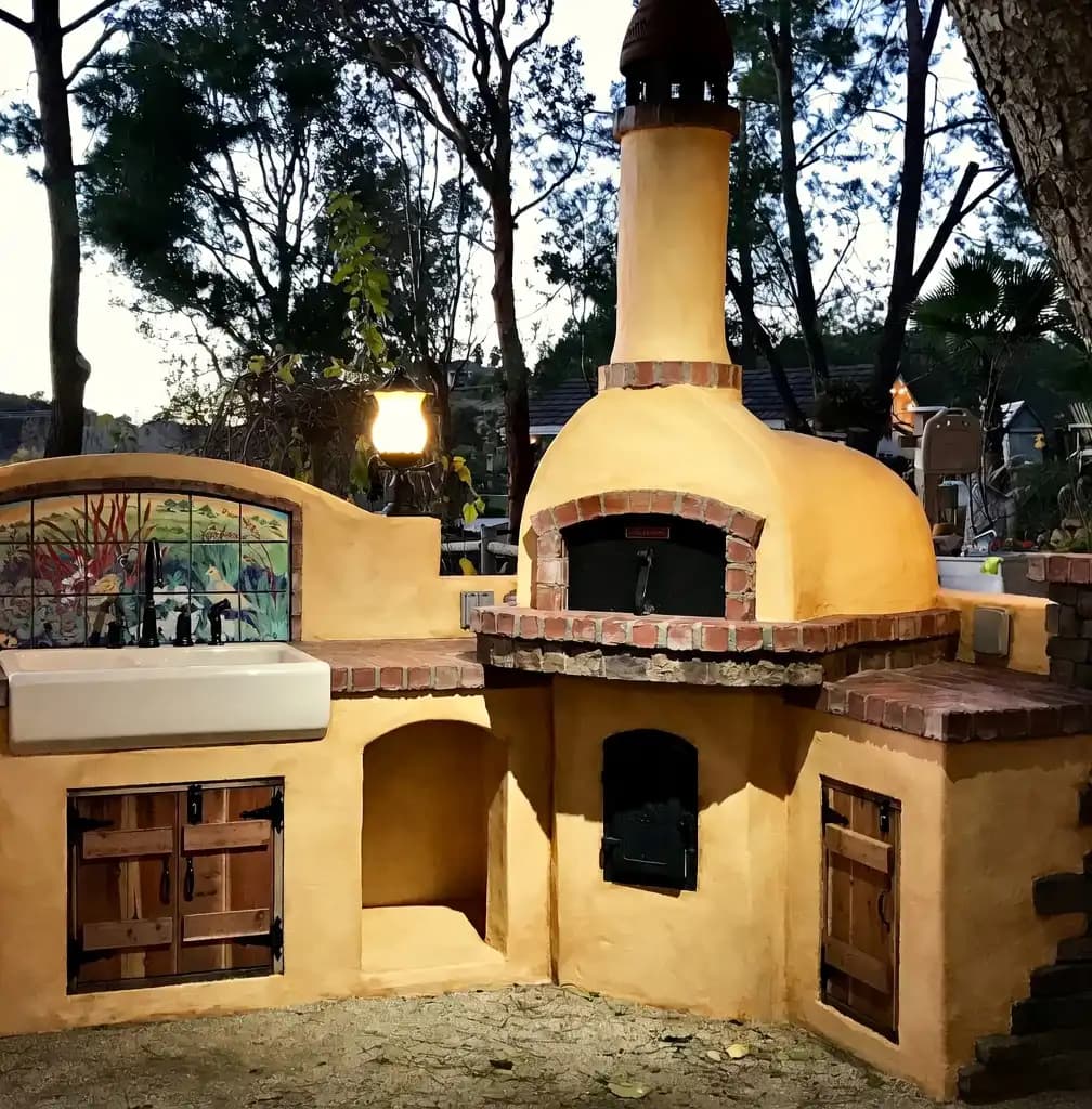 Outdoor pizza oven setup with gas burner