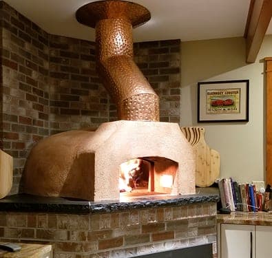 Pizza baking in an oven